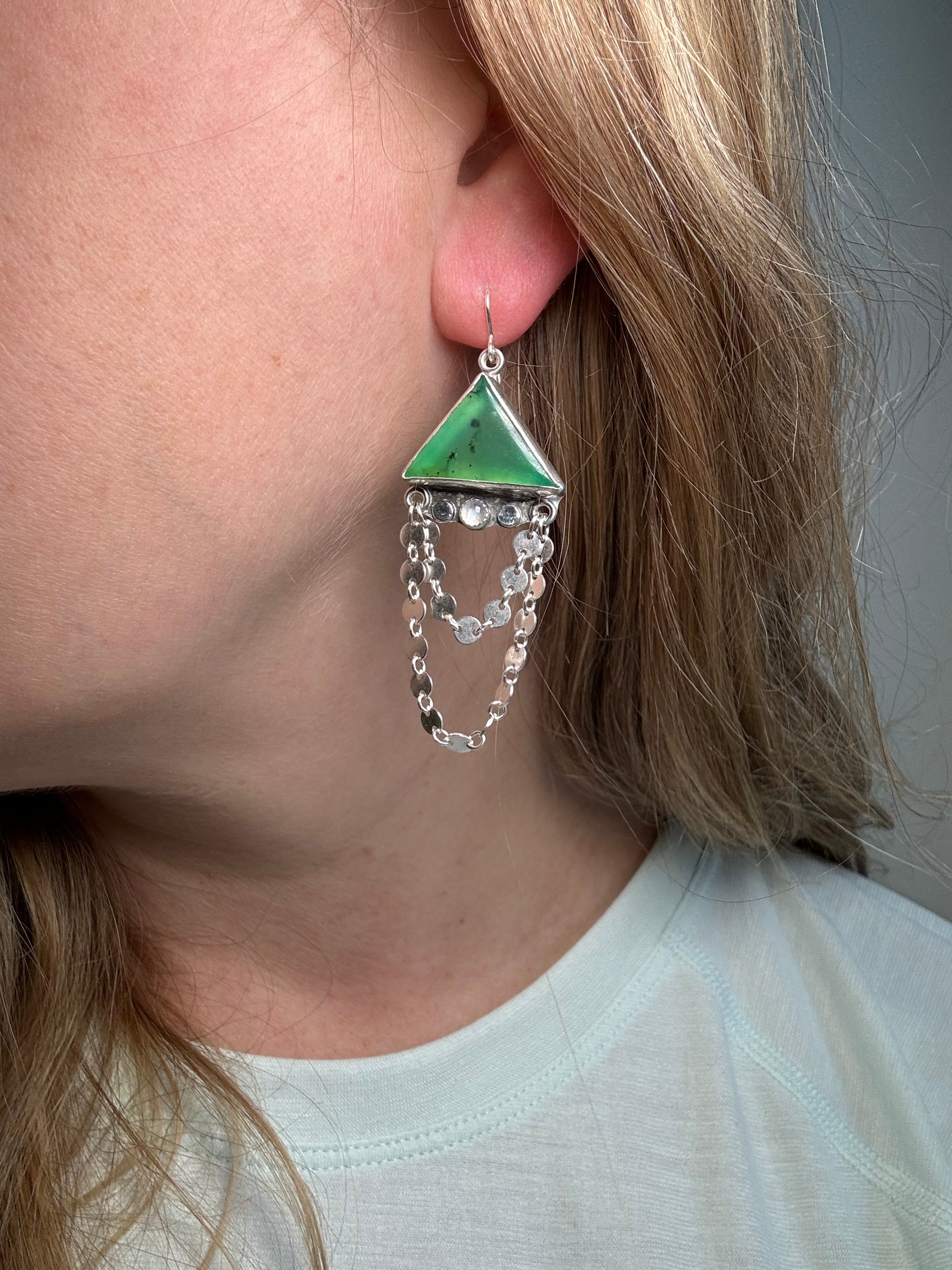 Chrysoprase Earrings with Rainbow Moonstone