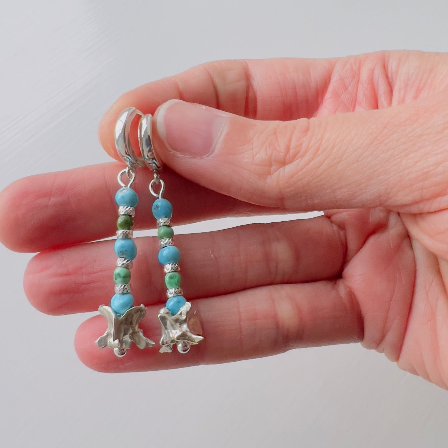 Turquoise &amp; Sterling Silver Snake Vertebrae Earrings