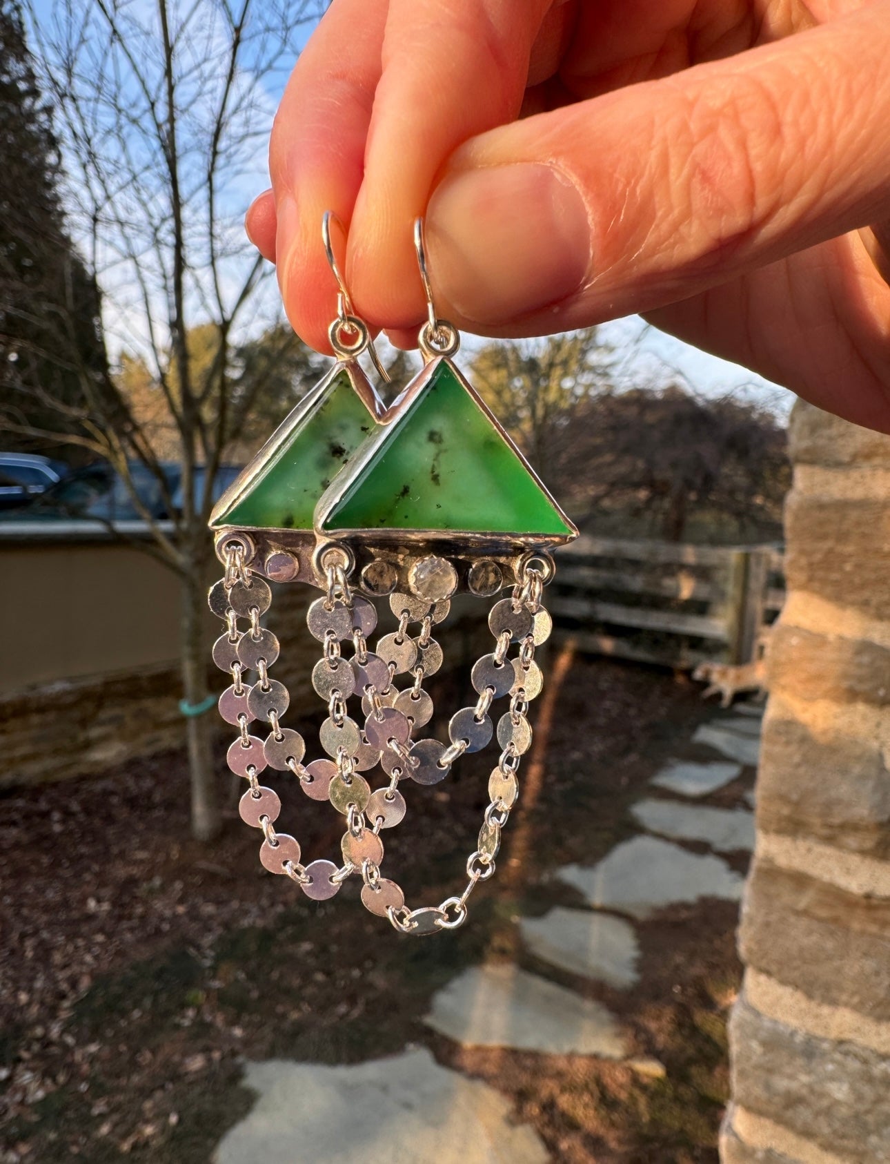 Chrysoprase Earrings with Rainbow Moonstone