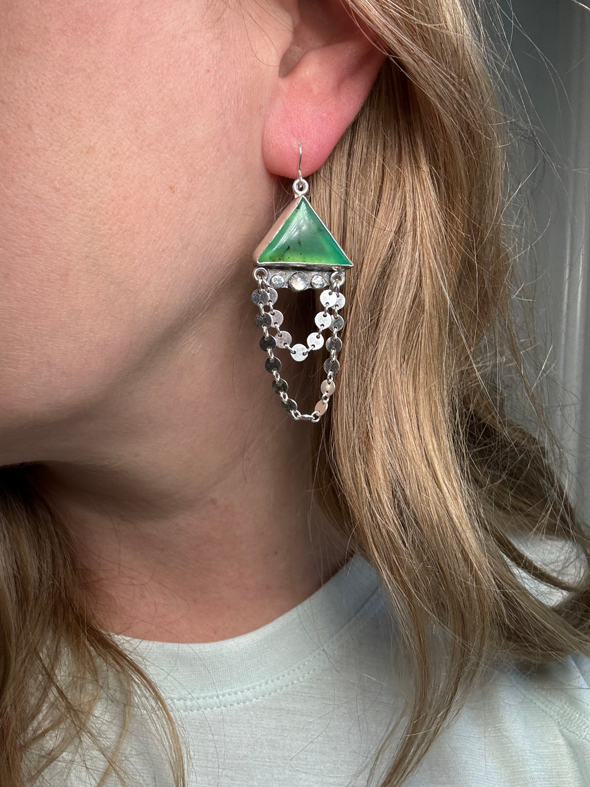 Chrysoprase Earrings with Rainbow Moonstone