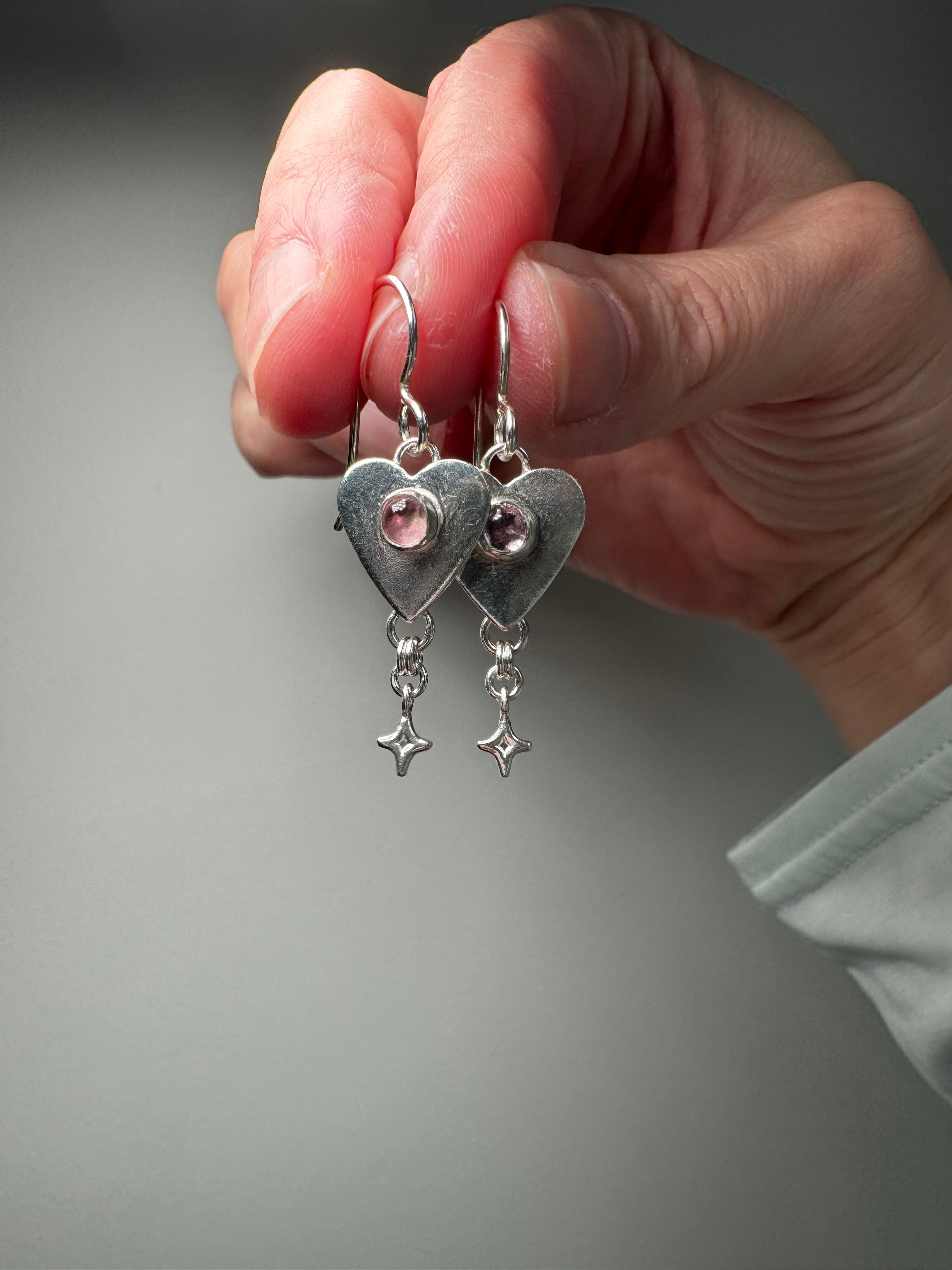 Pink Tourmaline Heart Earrings