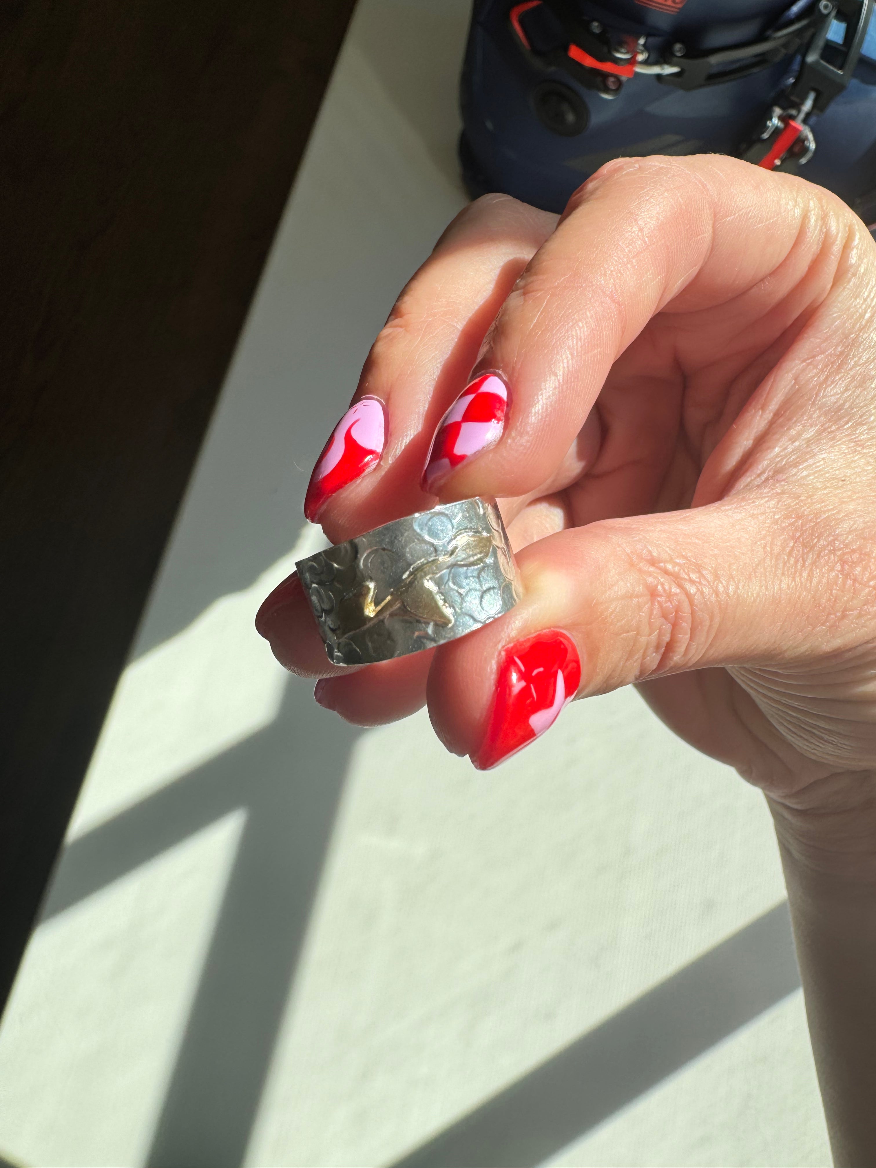 Hammered Silver Band with Vines (Size 6.75)