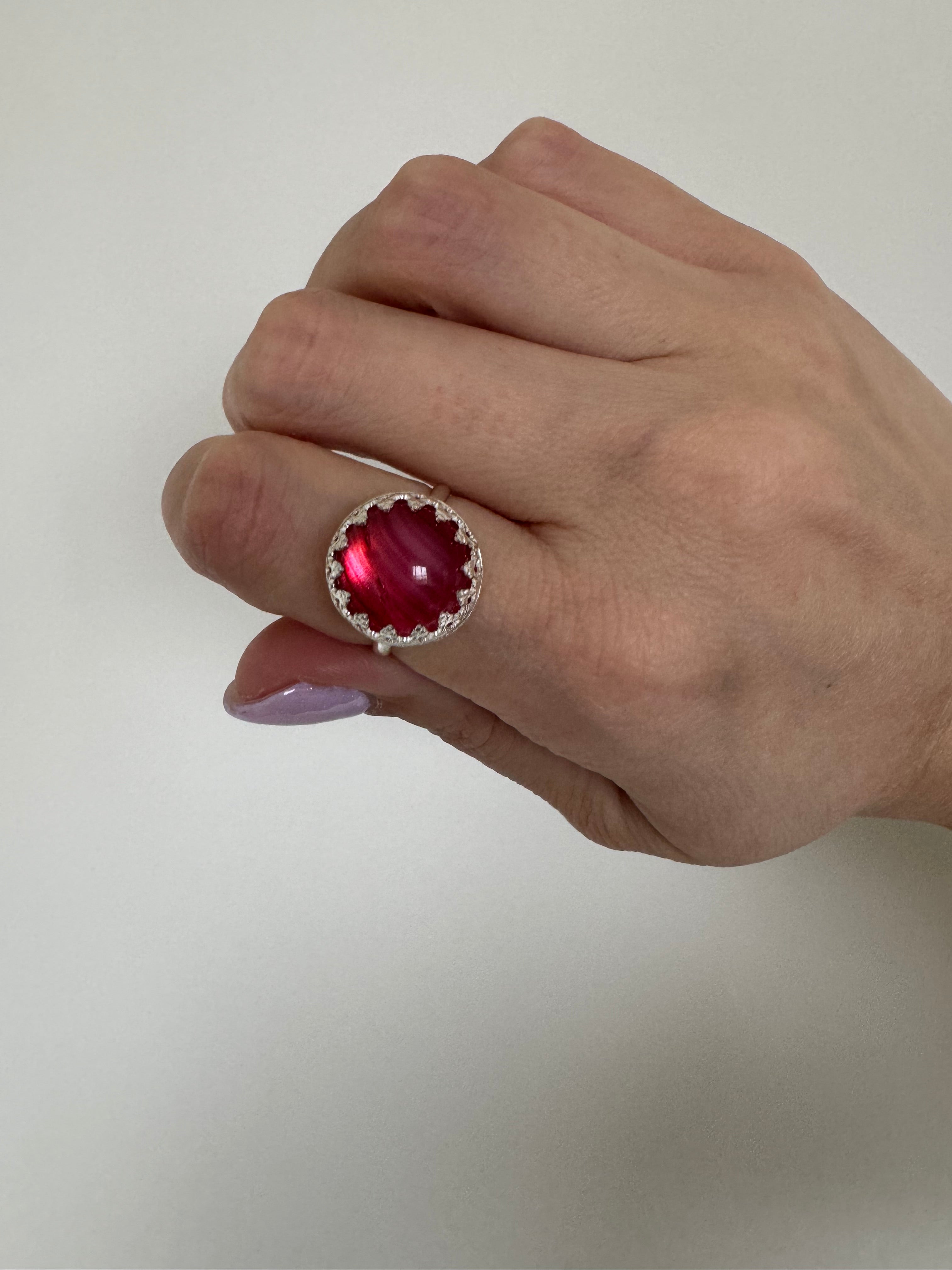 Pink Slag Glass Ring (Size 7.75)