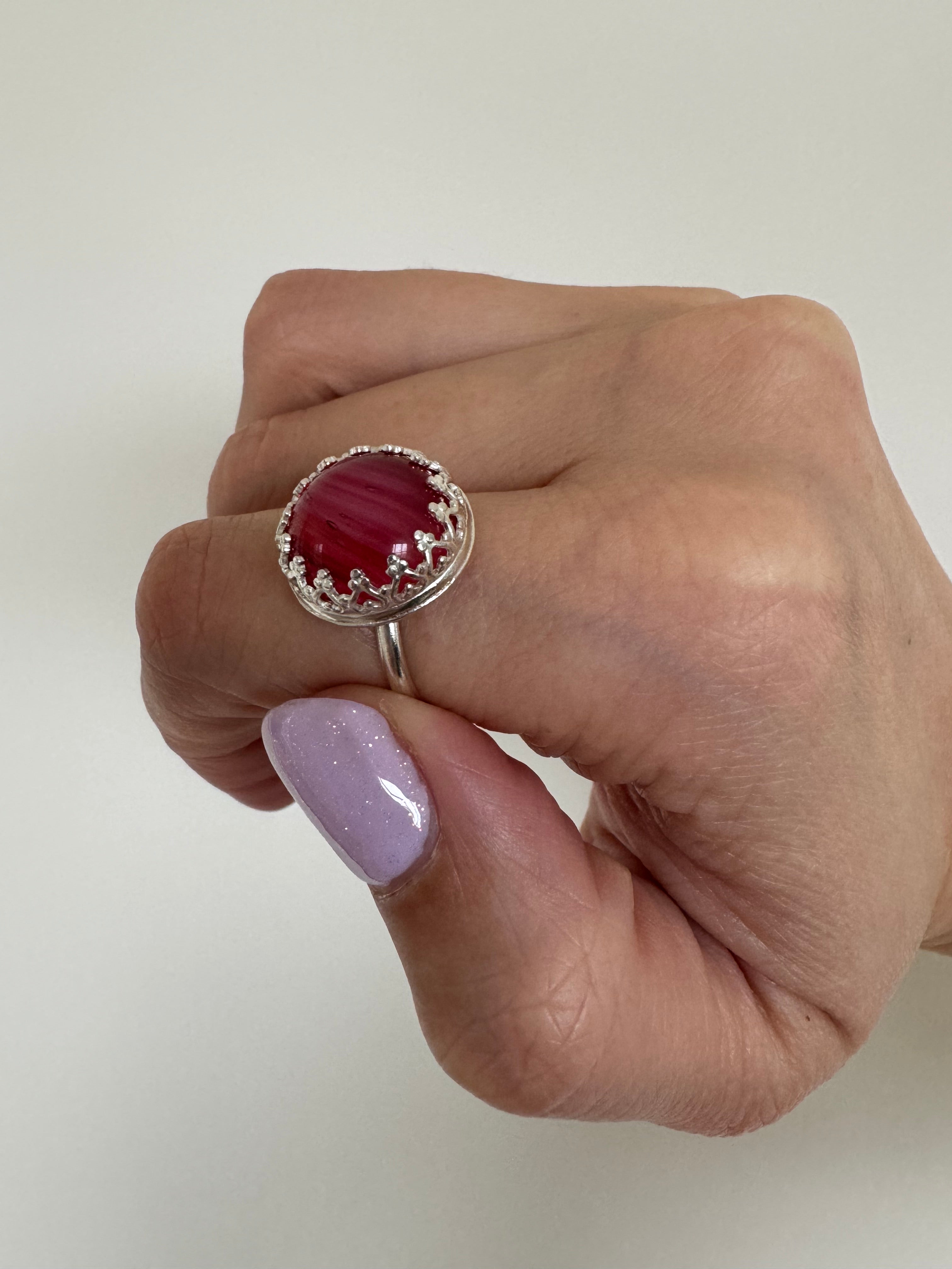 Pink Slag Glass Ring (Size 7.75)