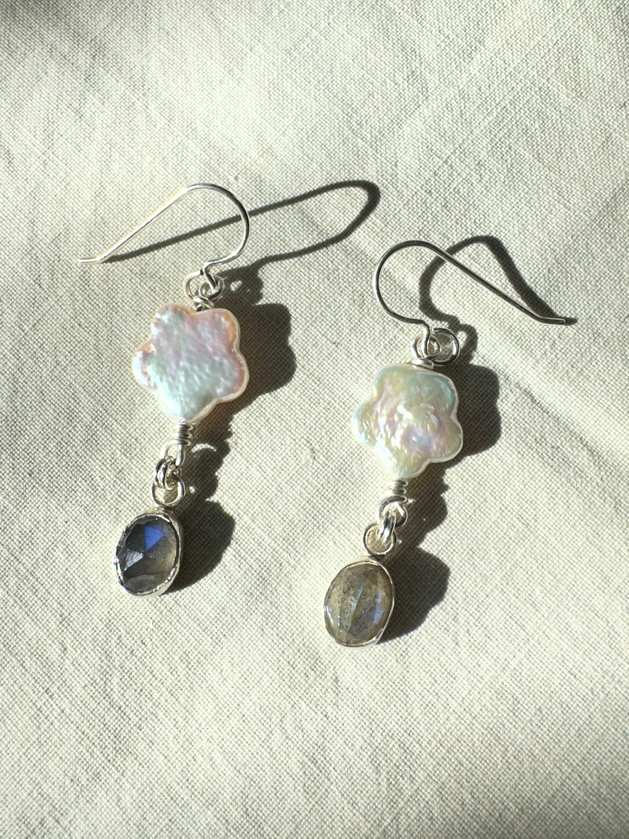 Flower Pearl Earrings with Labradorite