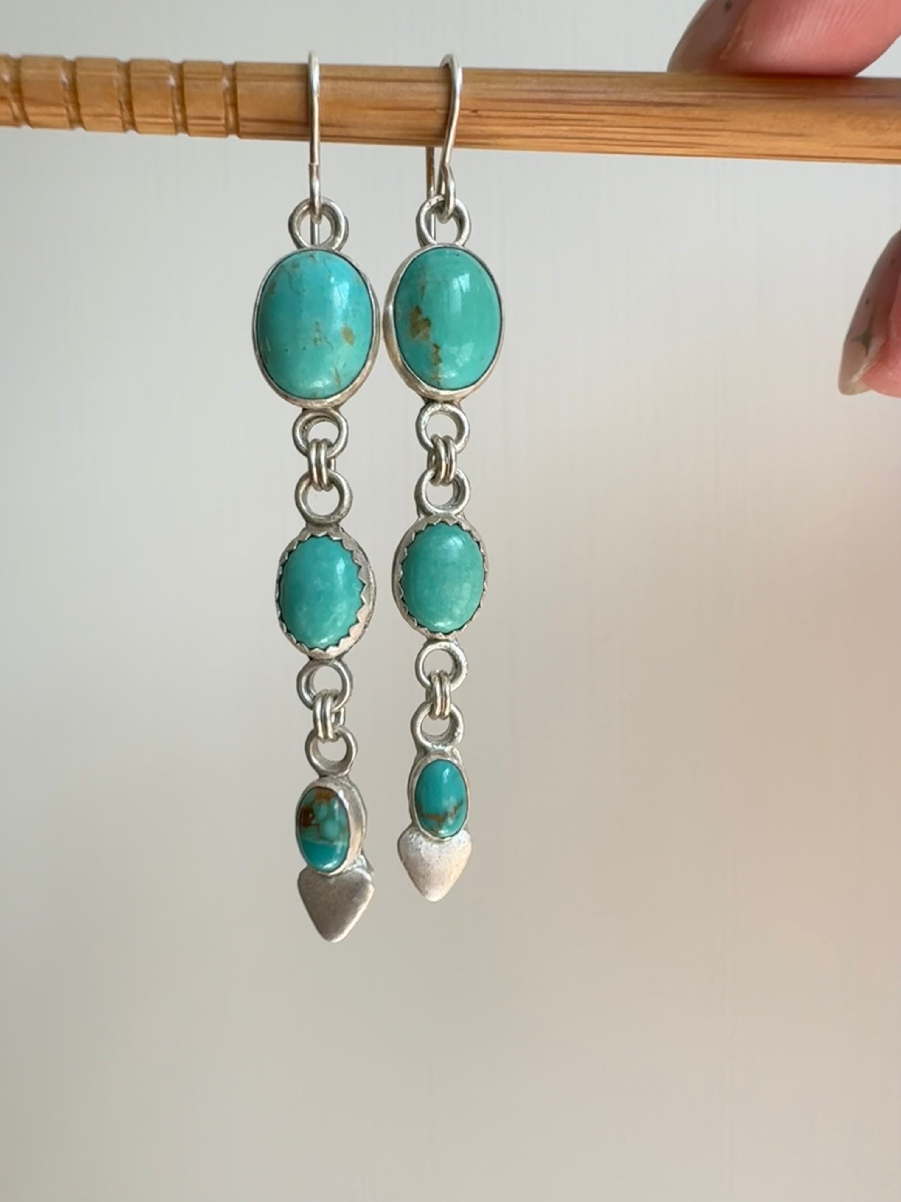 Carico Lake Turquoise Dangly Earrings with Hearts