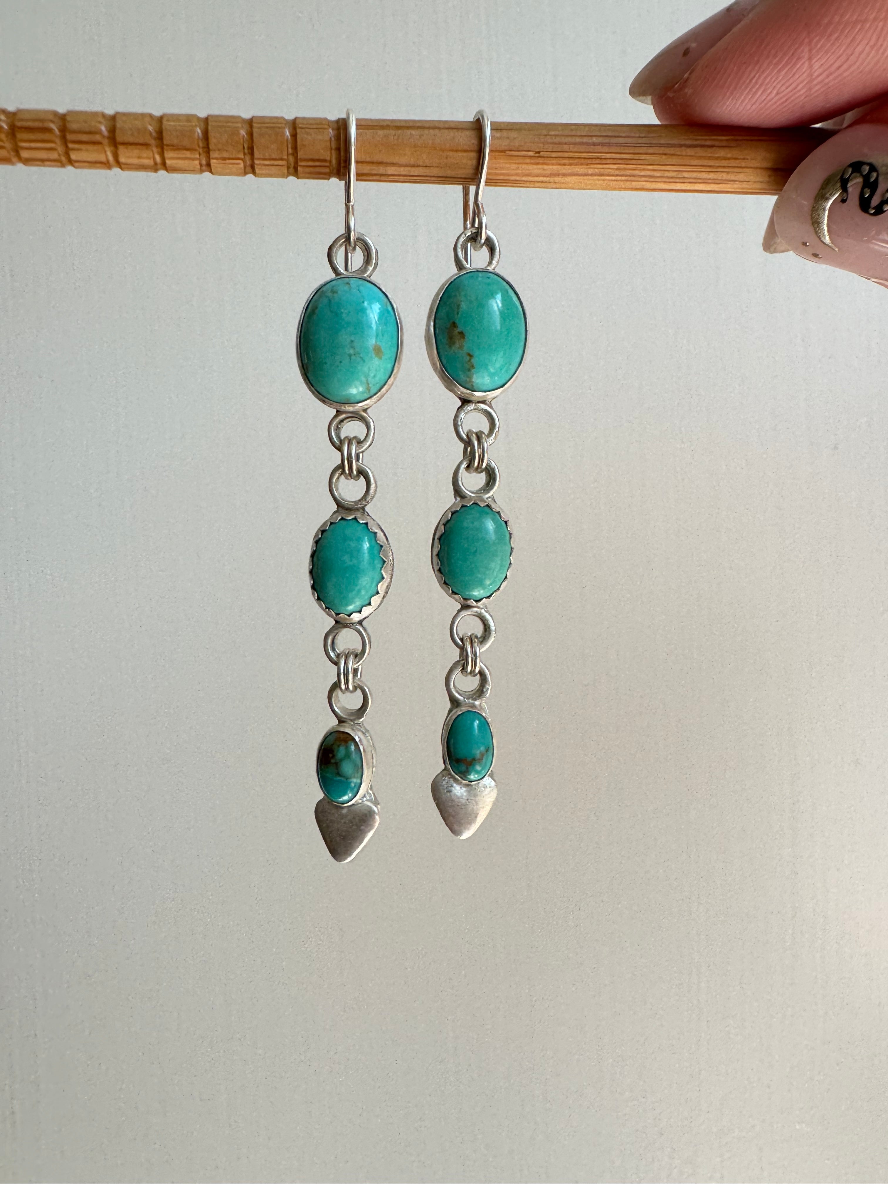 Carico Lake Turquoise Dangly Earrings with Hearts