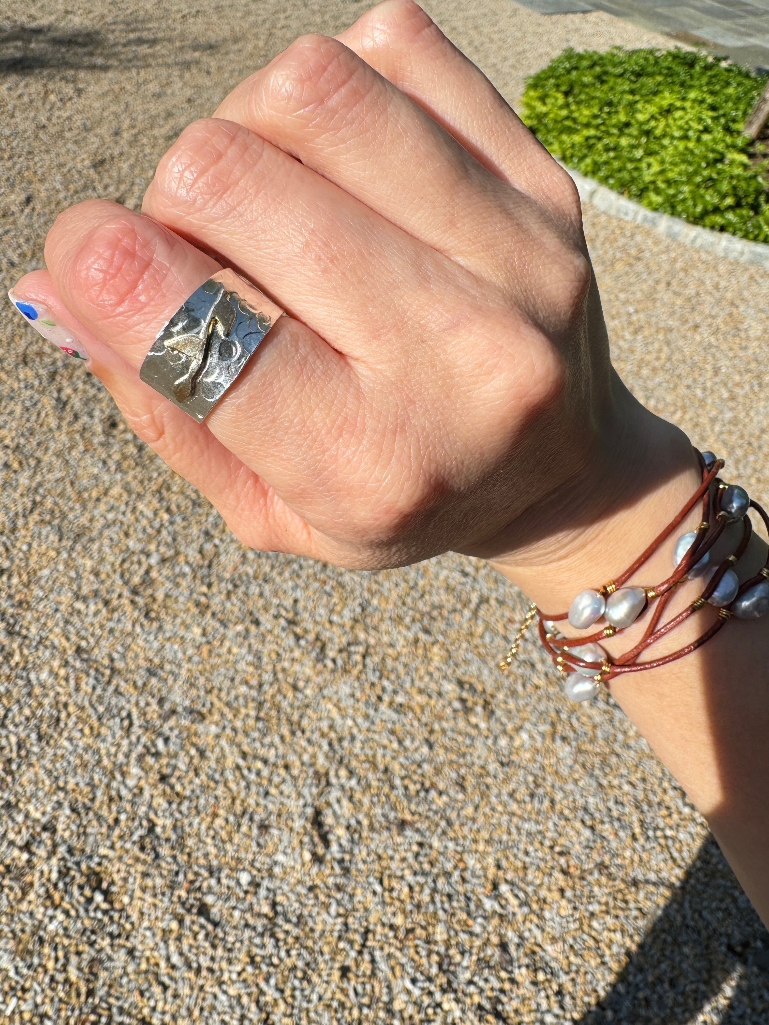 Hammered Silver Band with Vines (Size 6.75)