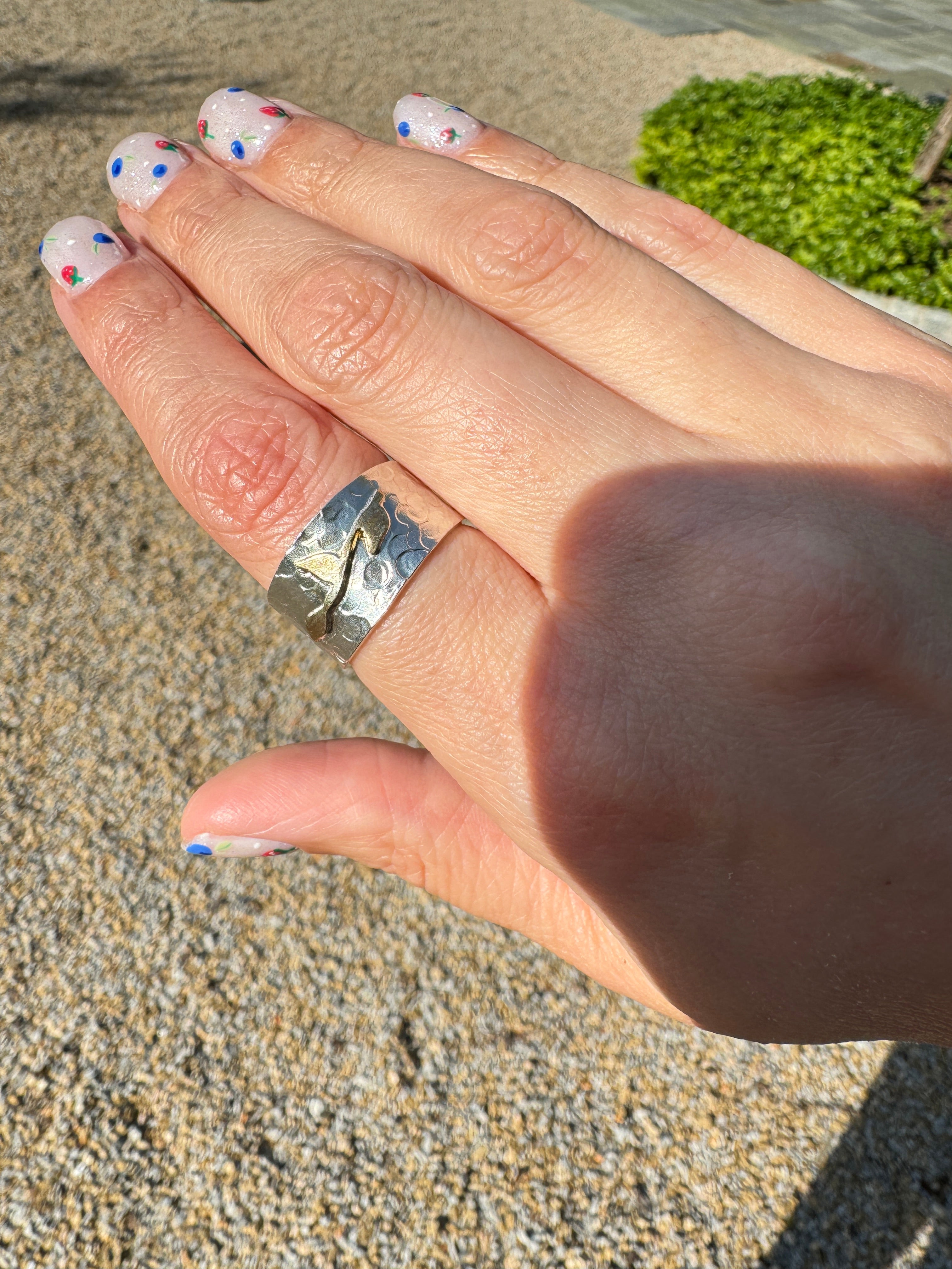 Hammered Silver Band with Vines (Size 6.75)