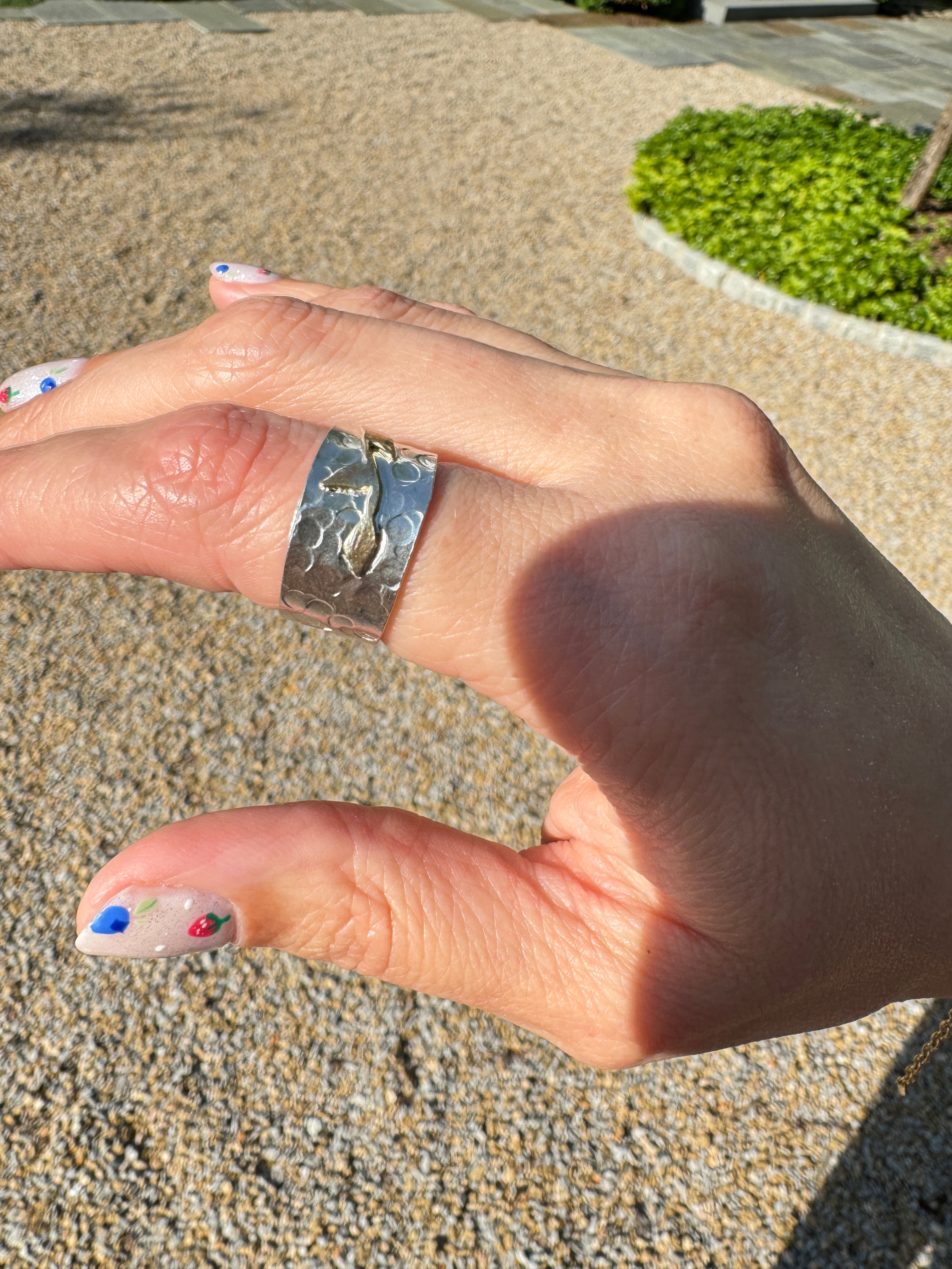 Hammered Silver Band with Vines (Size 6.75)