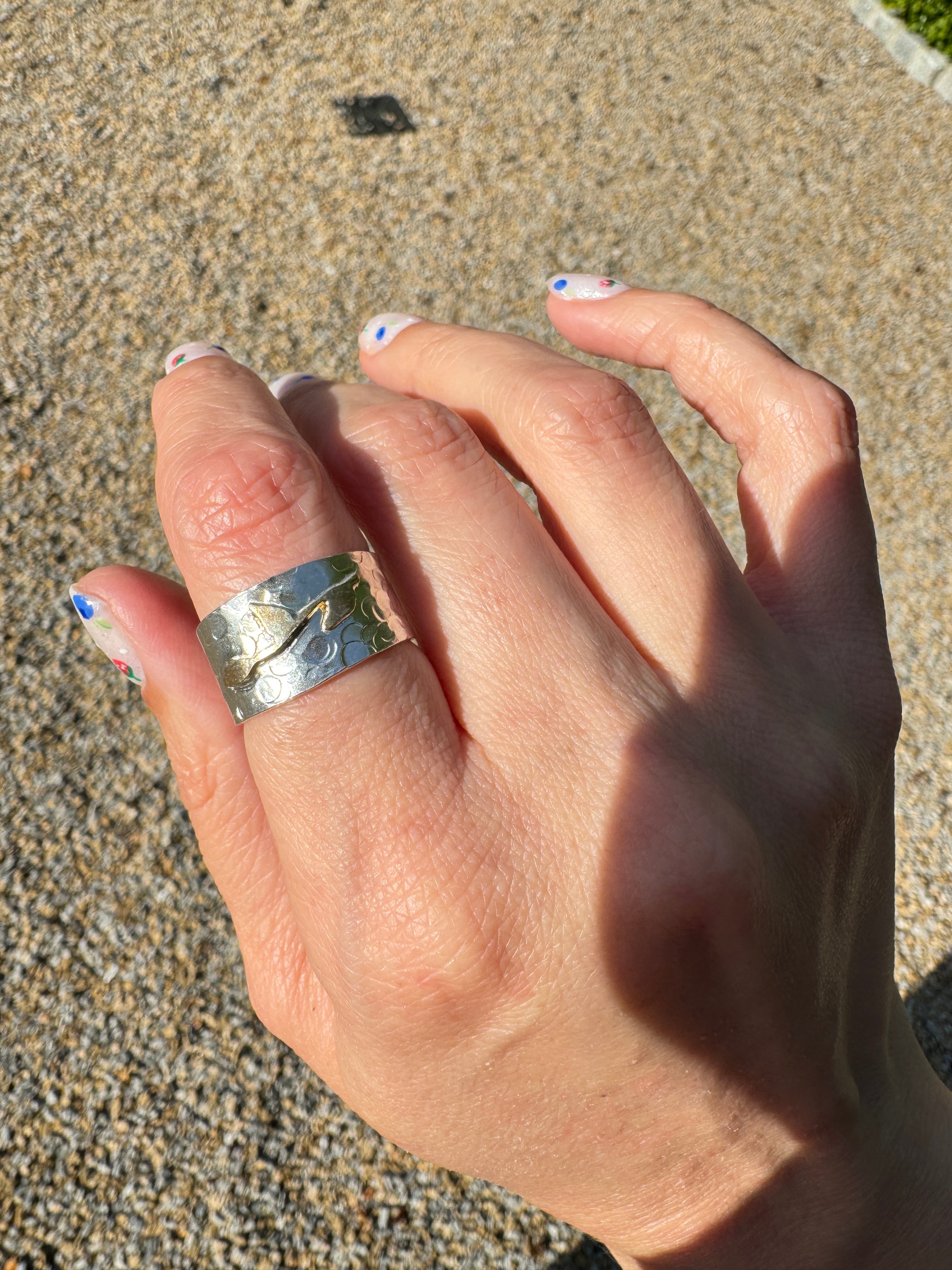 Hammered Silver Band with Vines (Size 6.75)