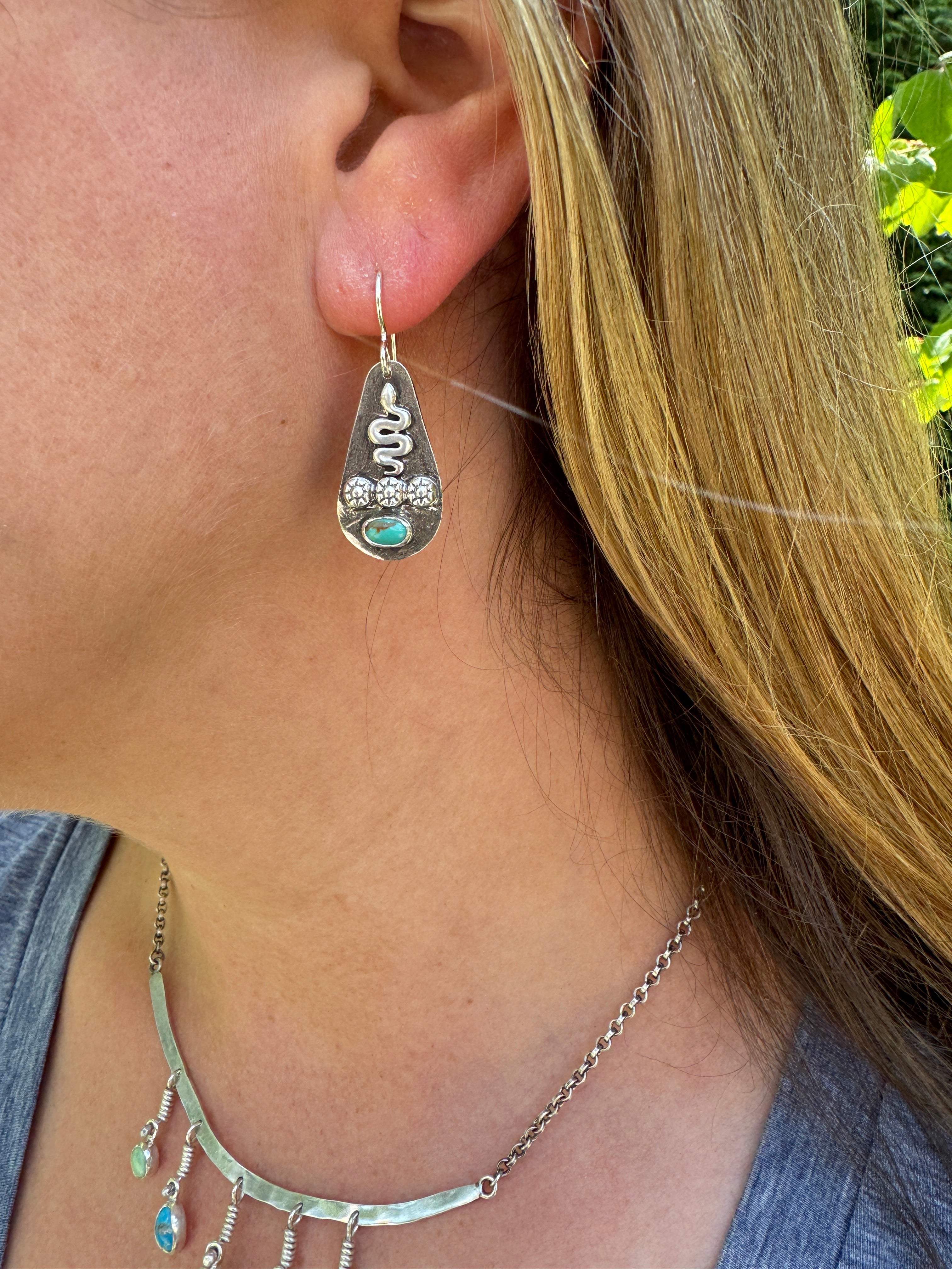 Sterling Silver Snake Earrings with Carico Lake Turquoise