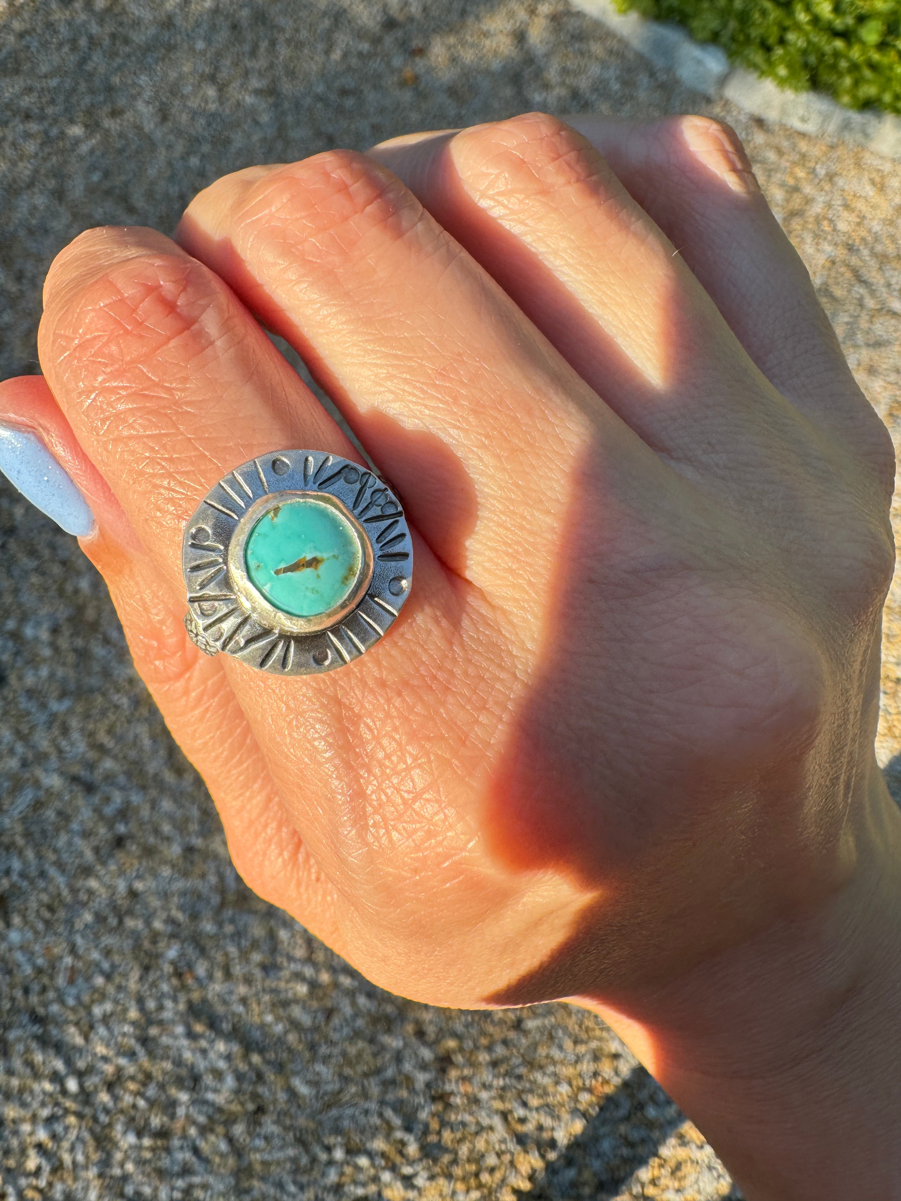 Sterling Silver & Carico Lake Turquoise Ring (Size 8.5)