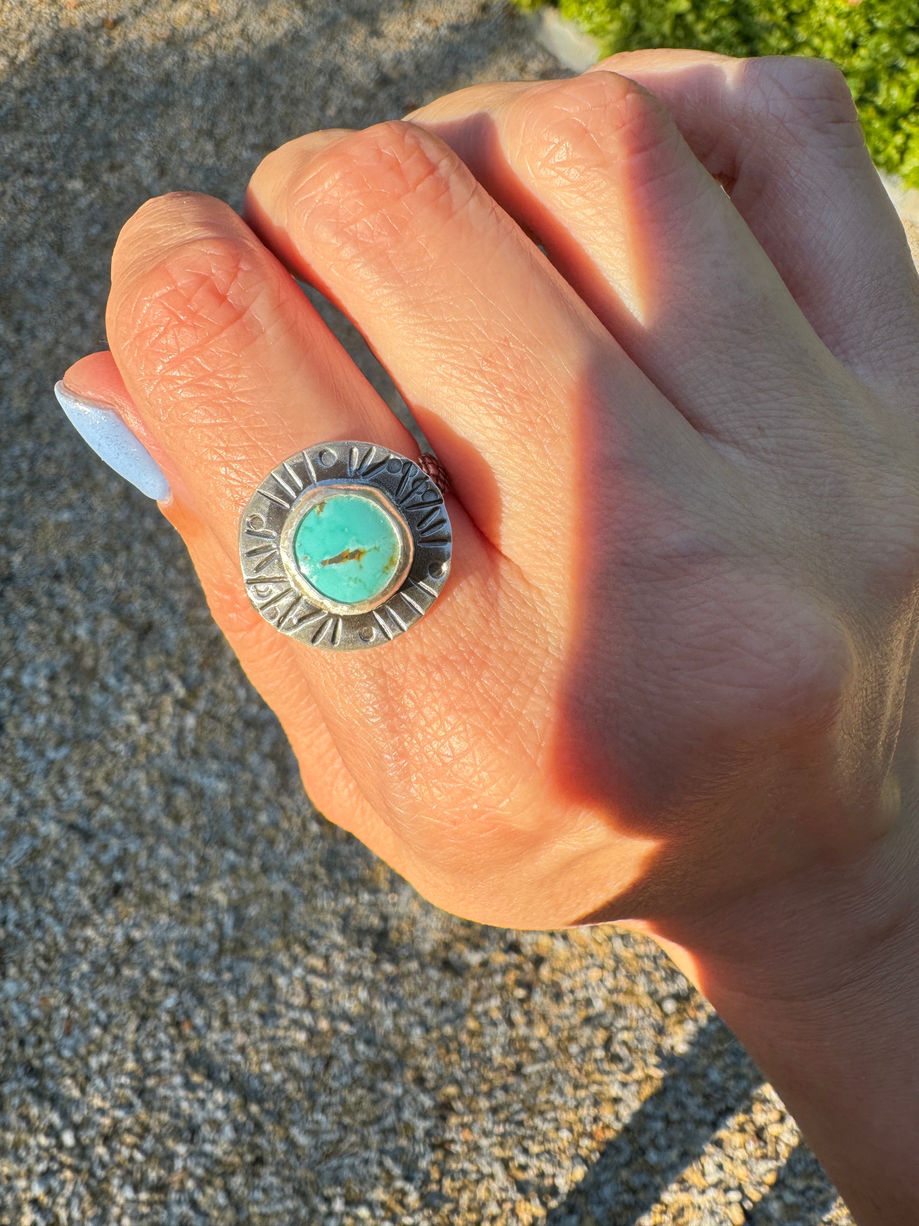 Sterling Silver & Carico Lake Turquoise Ring (Size 8.5)