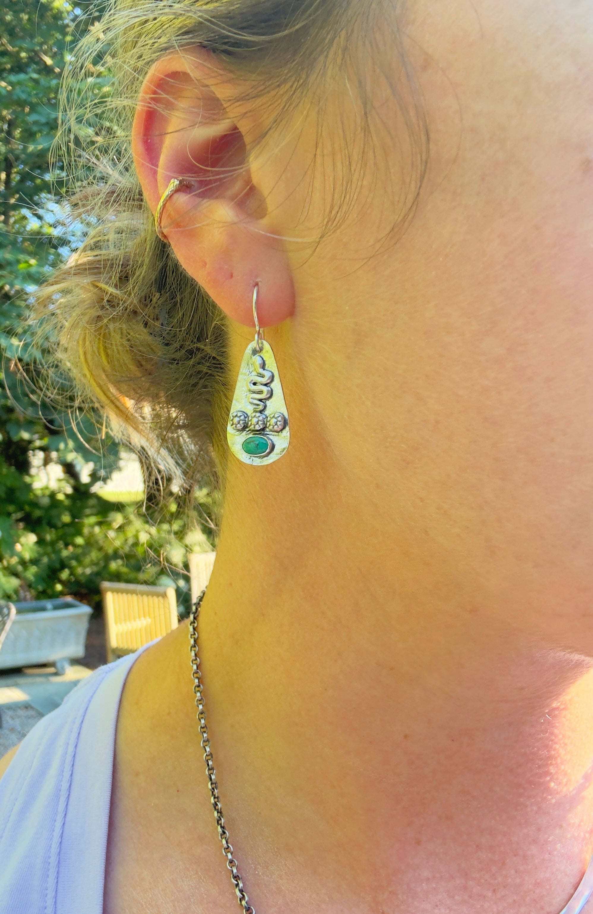 Sterling Silver Snake Earrings with Carico Lake Turquoise