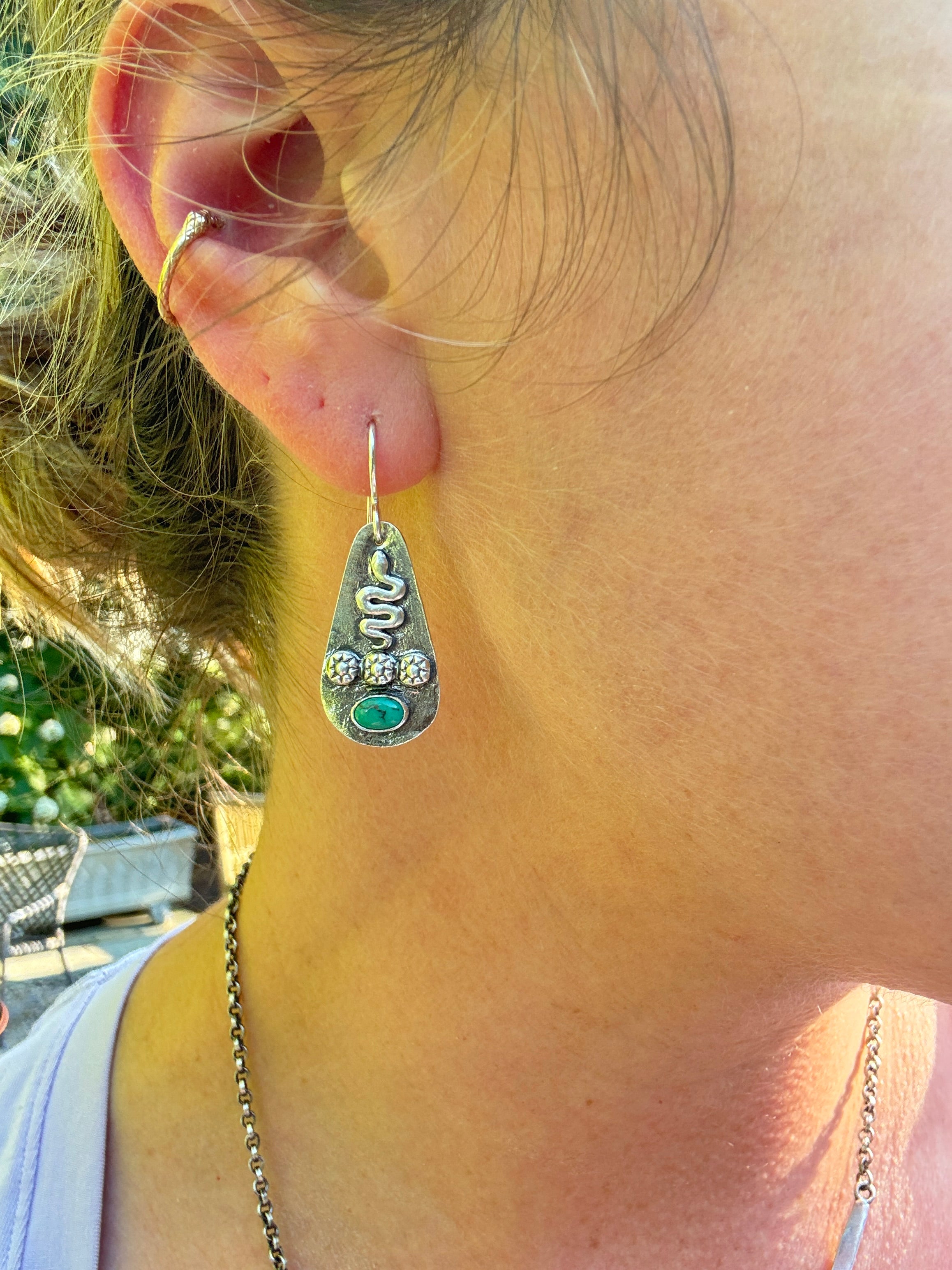 Sterling Silver Snake Earrings with Carico Lake Turquoise