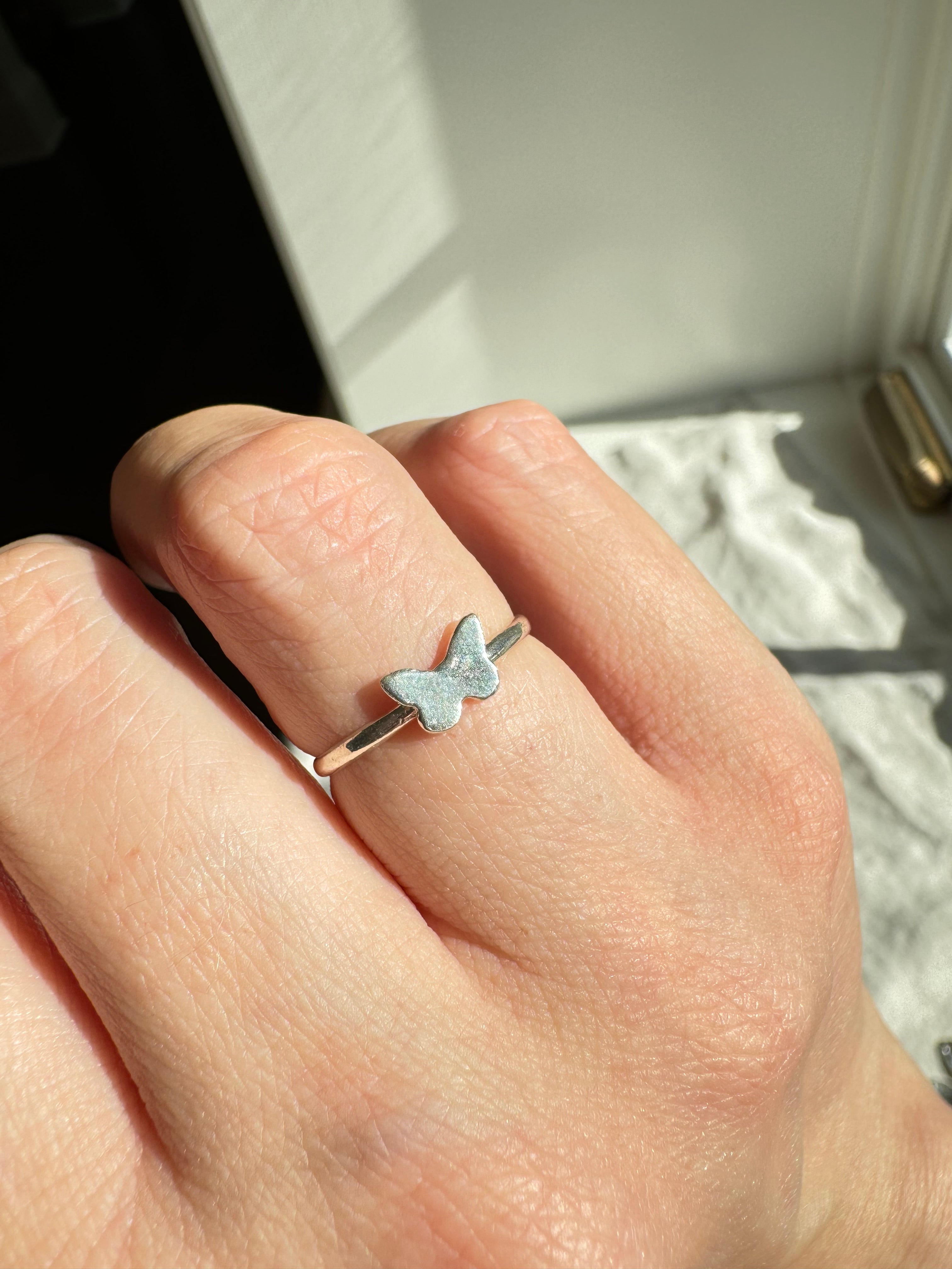 Delicate sterling silver butterfly stacker ring