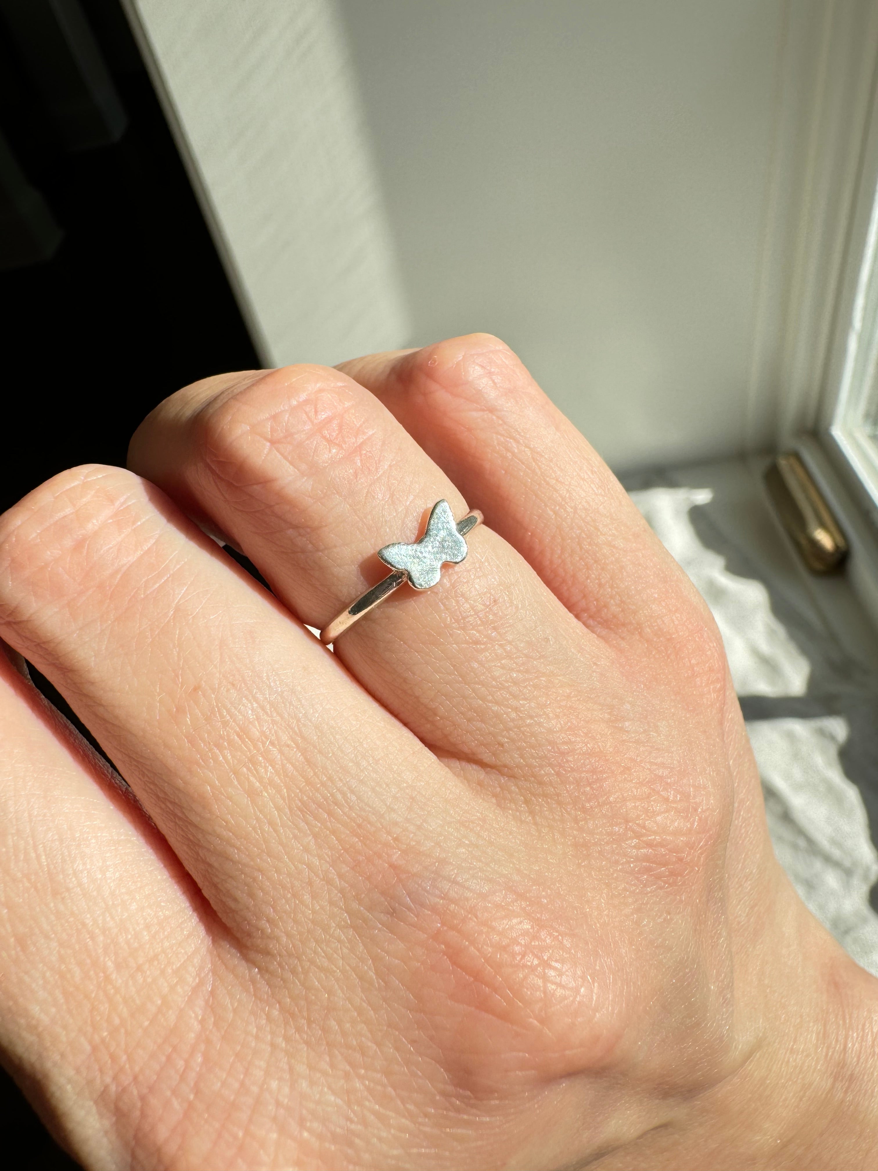 Delicate sterling silver butterfly stacker ring