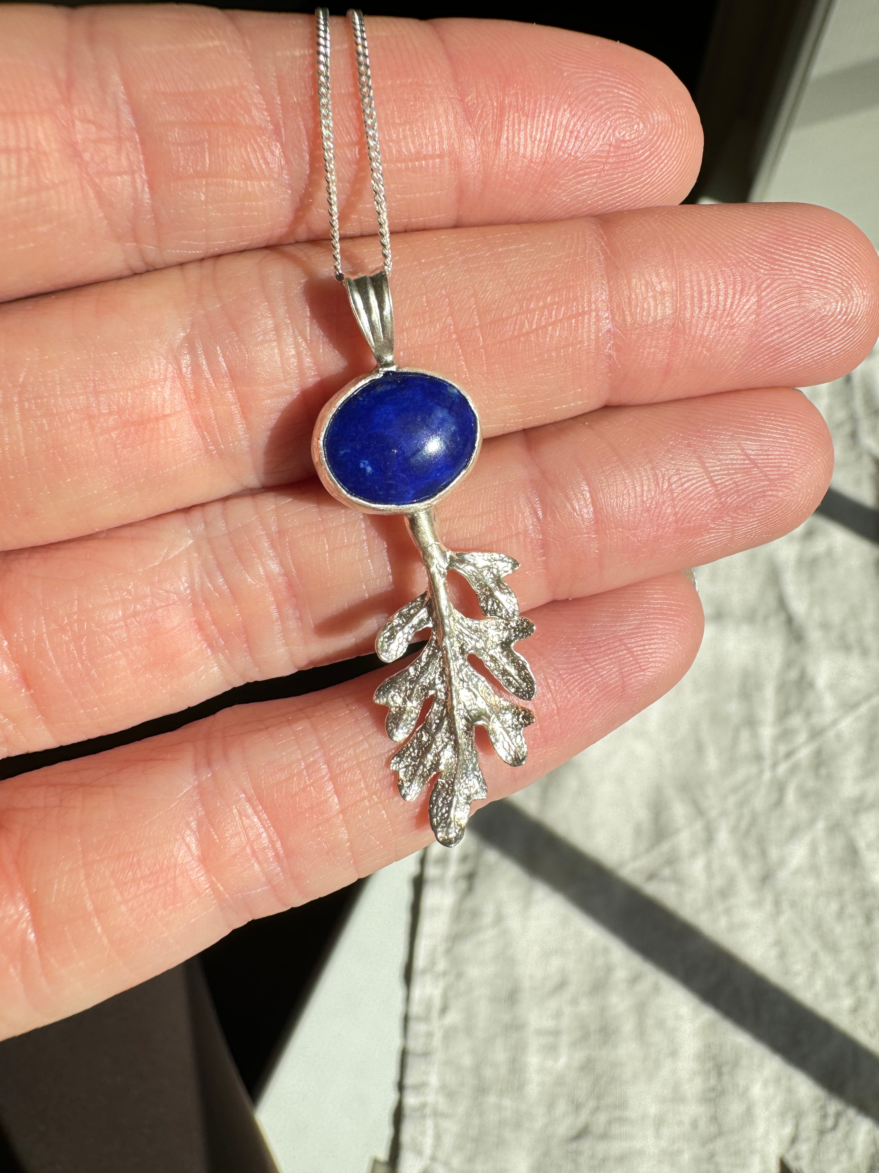 Sterling Silver Leaf Pendant with Lapis