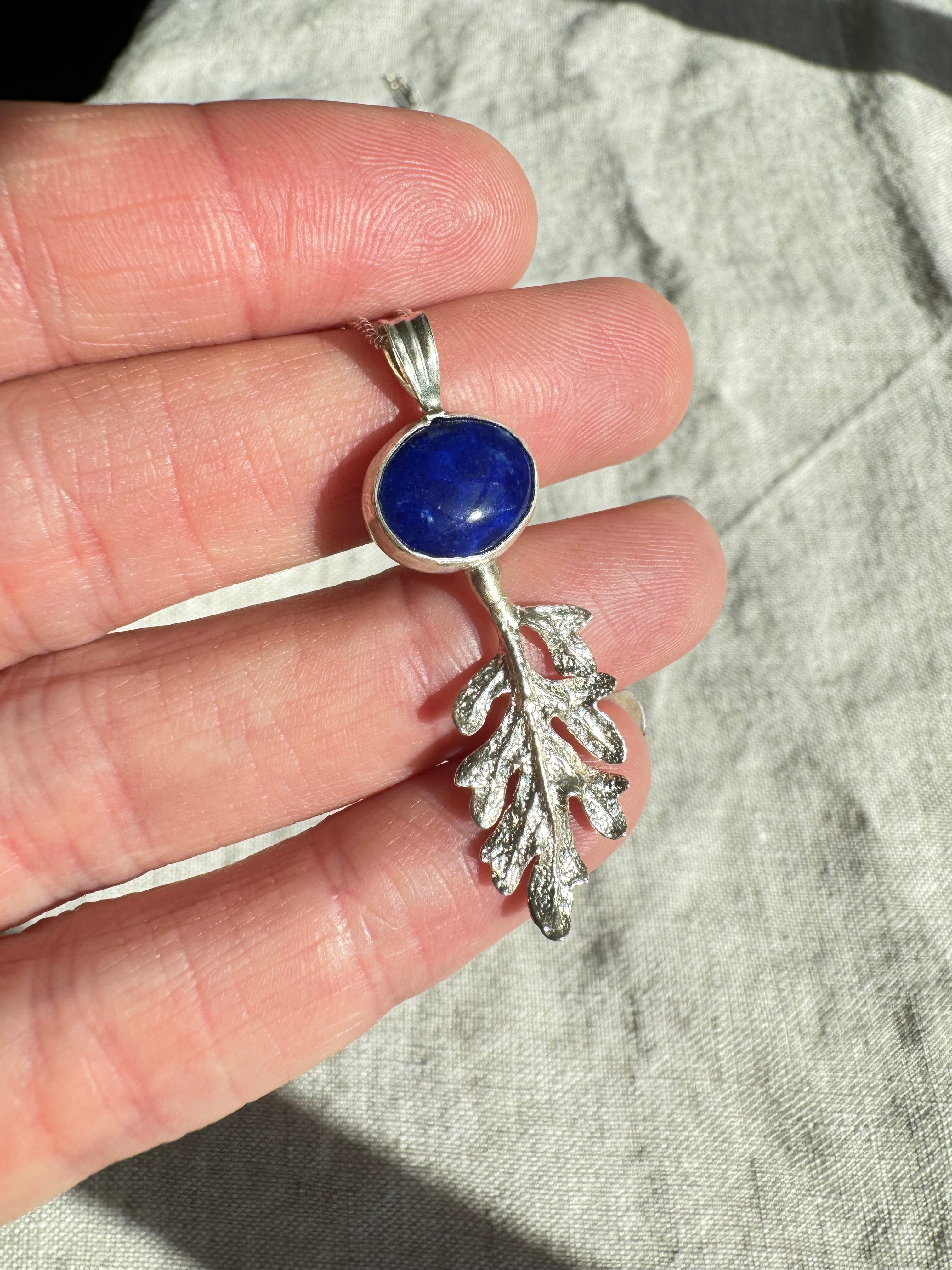 Sterling Silver Leaf Pendant with Lapis