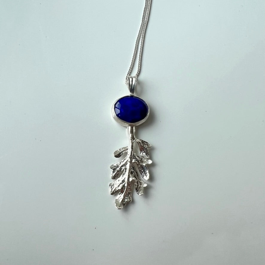 Sterling Silver Leaf Pendant with Lapis