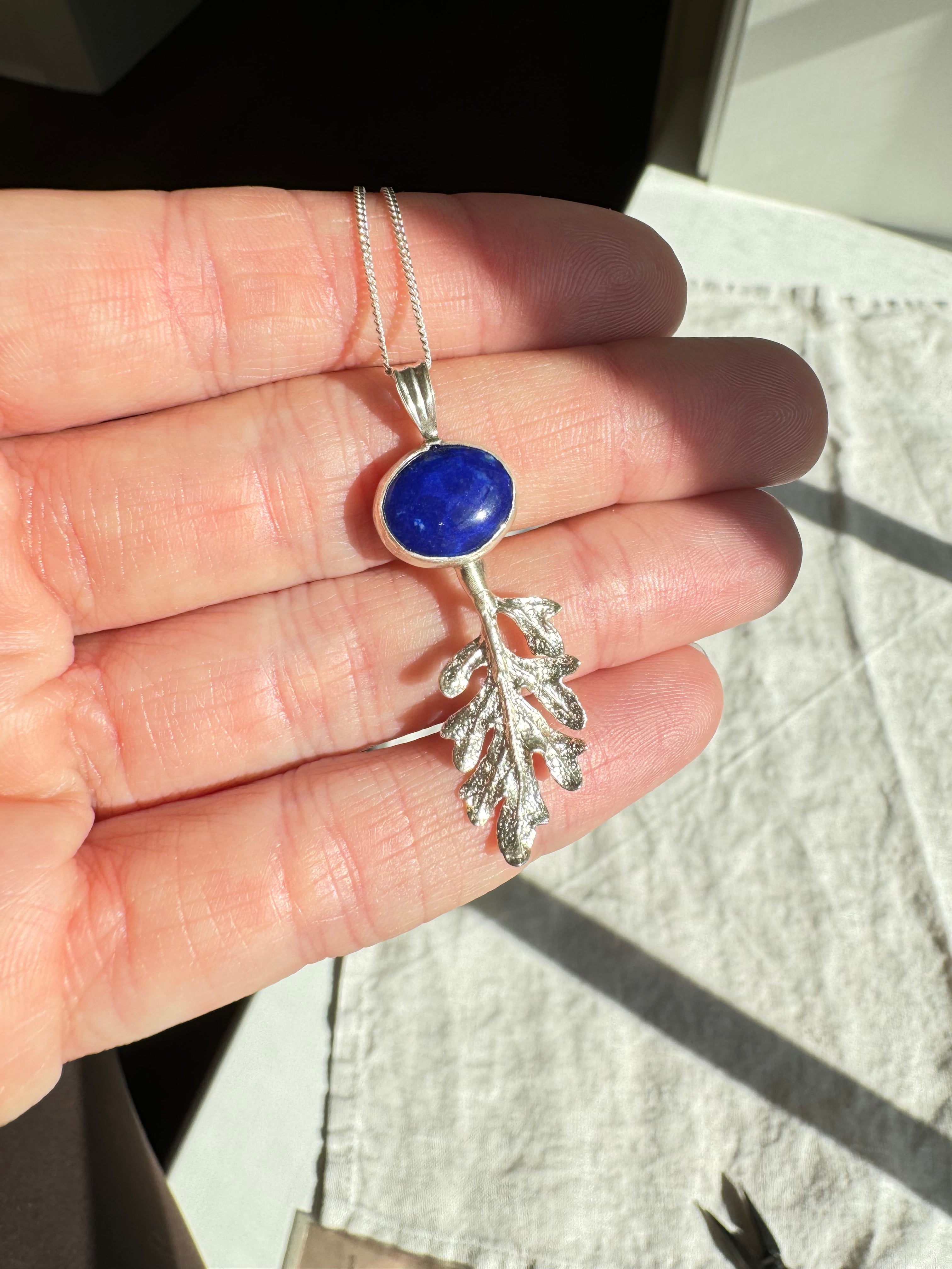 Sterling Silver Leaf Pendant with Lapis