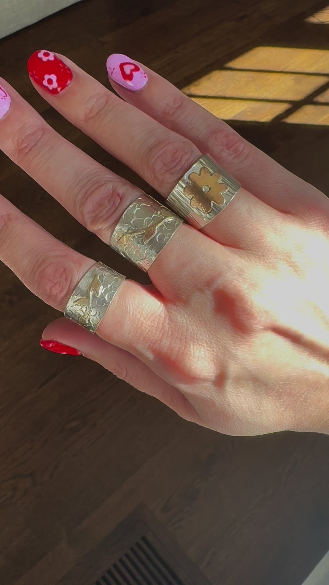 Hammered Silver Band with Brass Flower (Size 5.75)