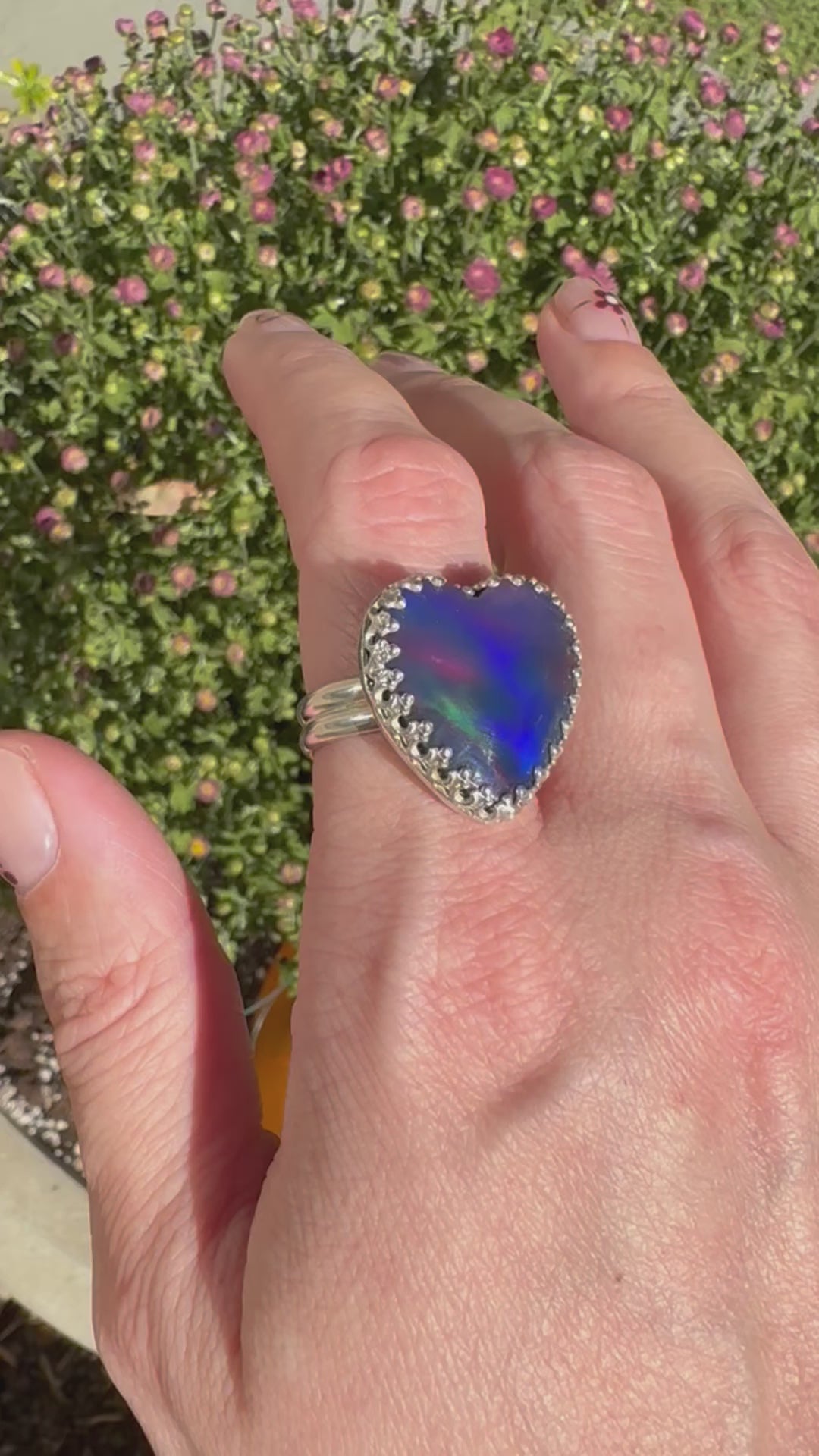 Purple Aurora Opal Heart Ring (Size 9.25)