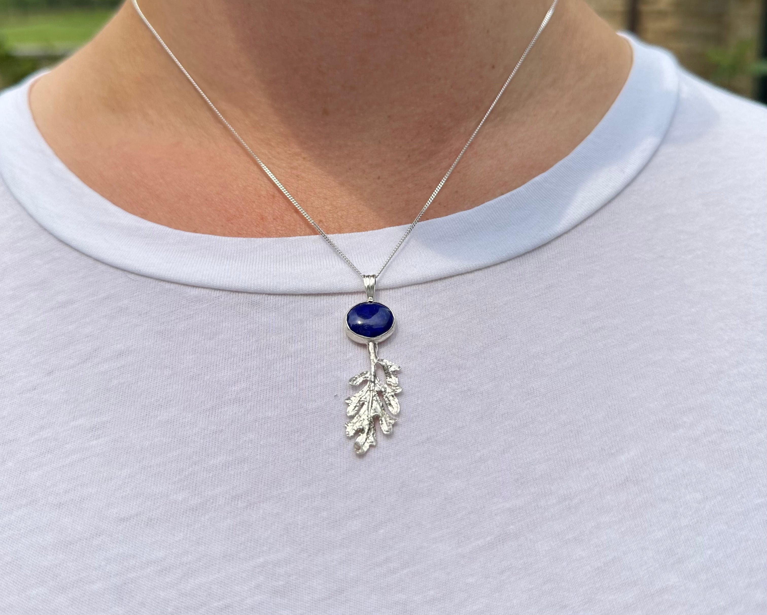 Sterling Silver Leaf Pendant with Lapis