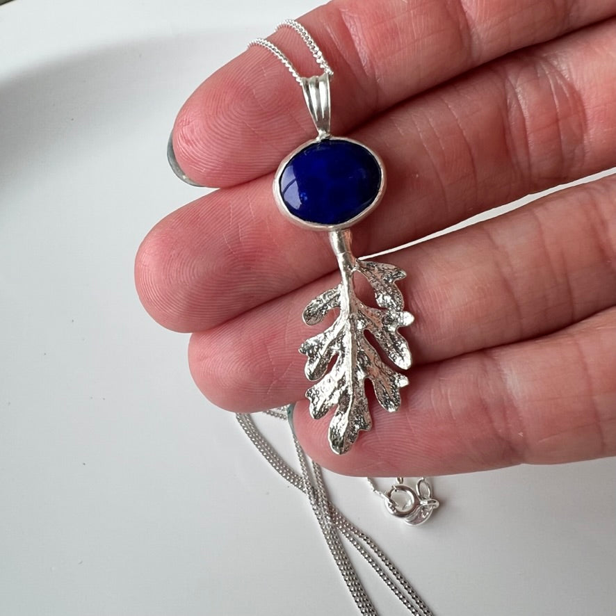 Sterling Silver Leaf Pendant with Lapis