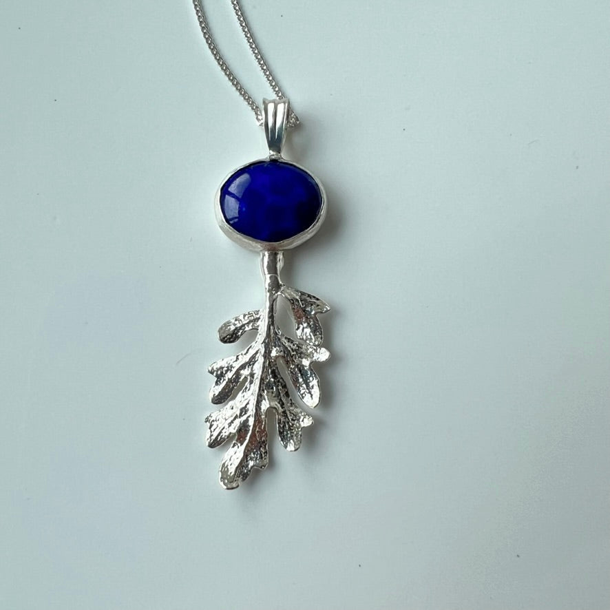 Sterling Silver Leaf Pendant with Lapis