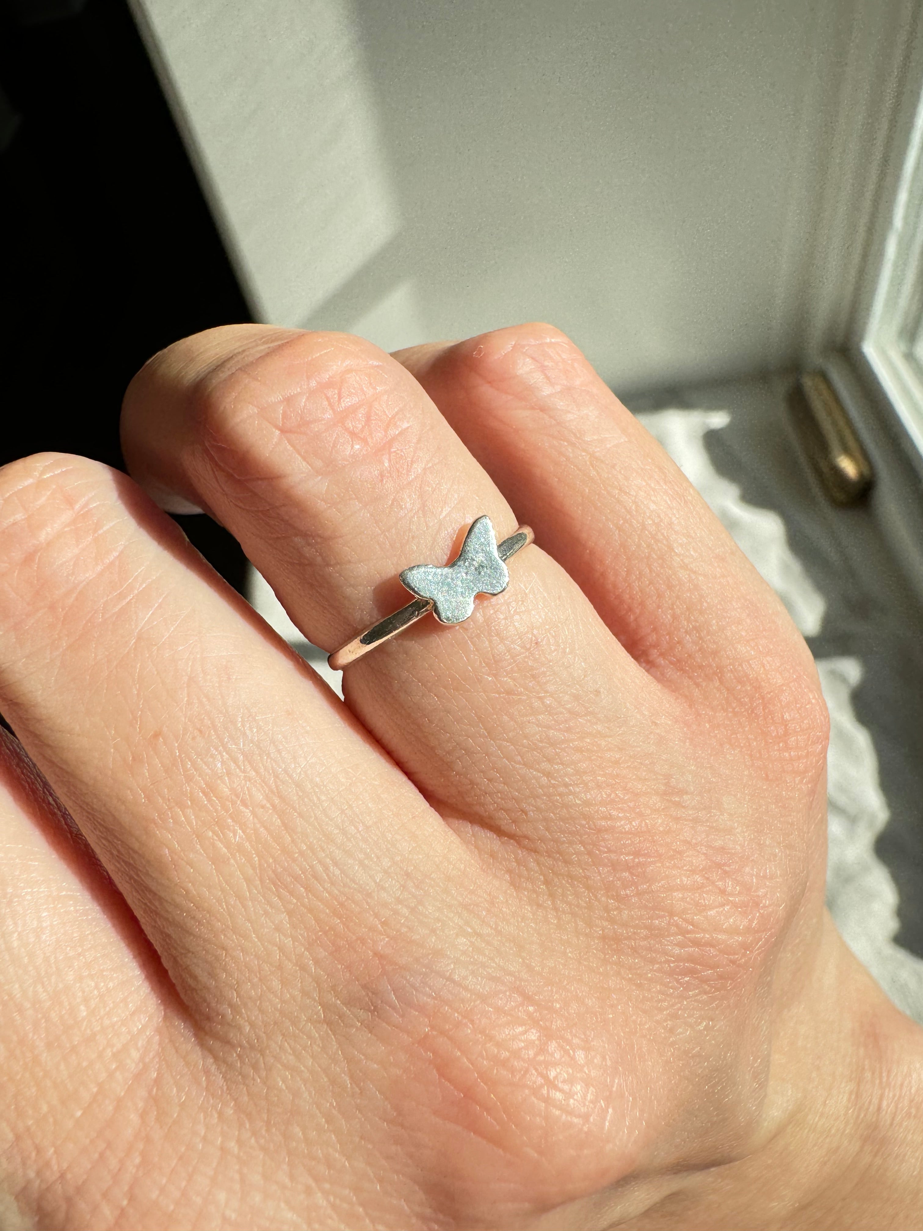 Delicate sterling silver butterfly stacker ring